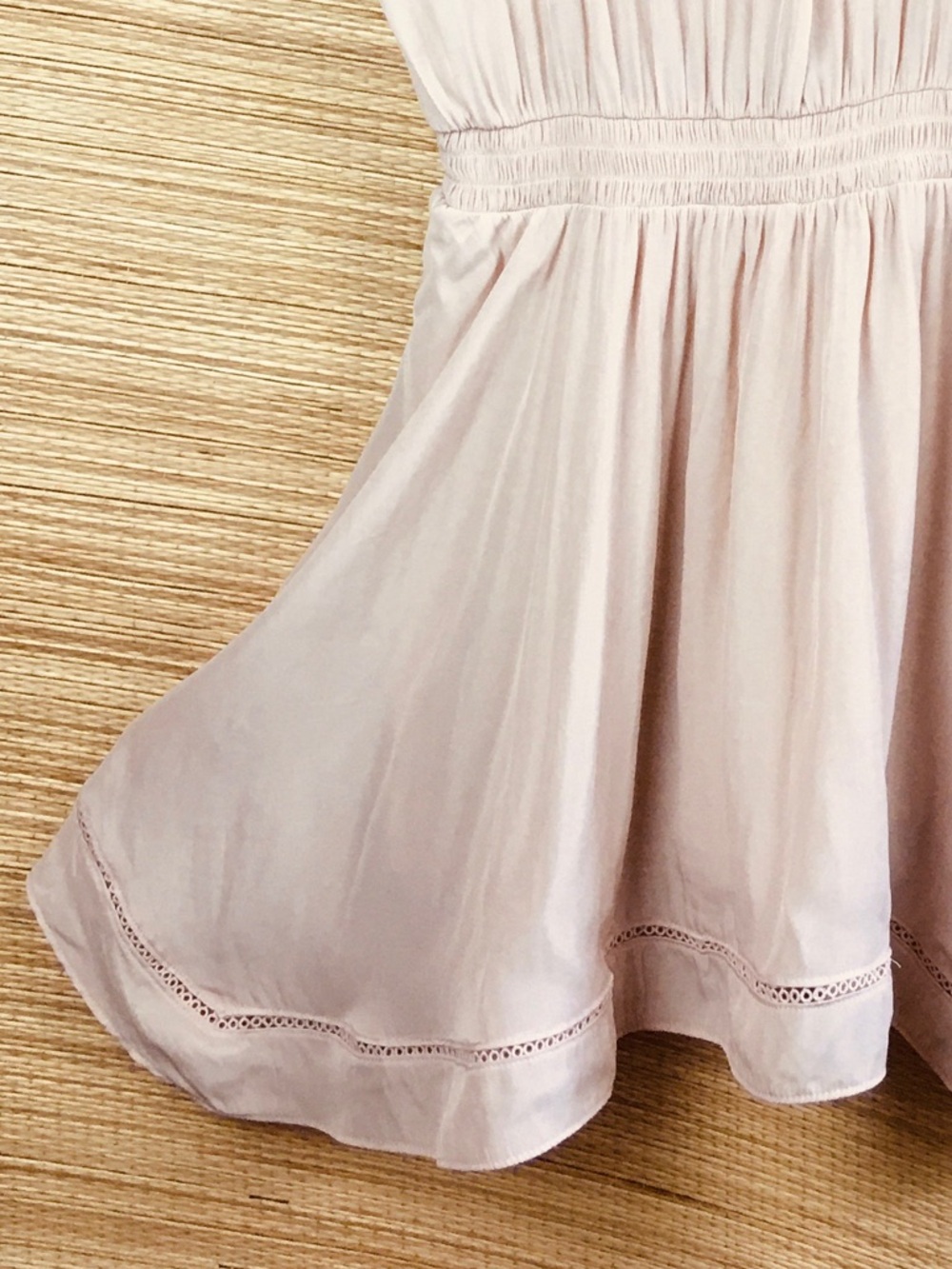 Ramy Brook Pale Pink Silk-Feel Smocked Waist Mini Dress Size M - Picture 8 of 12